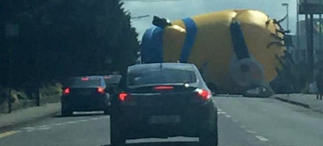 Minion gigante causa un incidente stradale