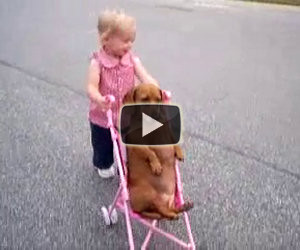 La bimba spinge il passeggino e lui sembra rilassarsi non poco