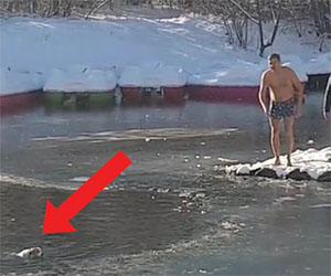 Si tuffa nel lago ghiacciato e salva un cane che sta per annegare