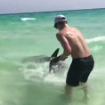 Trascina uno squalo a riva per salvarlo da una morte certa