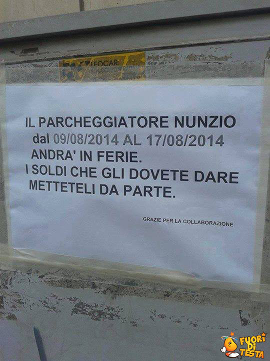 Parcheggiatore in ferie