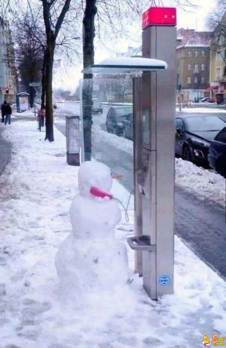 Pupazzo di neve al telefono