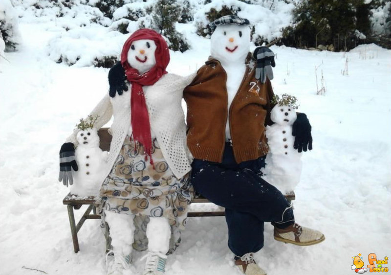 Famiglia di pupazzi di neve